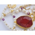 Fucsia agat - set colier si cercei